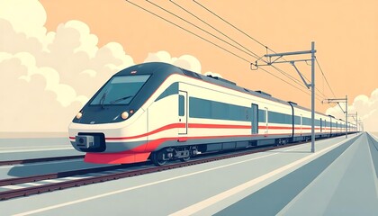 Naklejka premium minimalistic art of bullet train flat drawing train seen from the front prepares to carry passengers quickly, safe, comfortable to their destination created with generative ai 