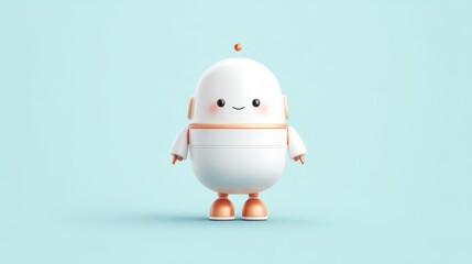 Obraz premium A cute and friendly robot character, designed with soft curves and a cheerful expression. Perfect for depicting themes of innovation, automation, and futuristic technology.