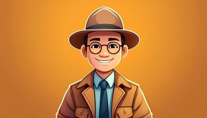 Vibrant Cartoon Character in a Colourful Backdrop Mysterious Male Detective Amidst a Canvas of Vivid Hues, Illuminating Playful Energies and Captivating Artistic Allure.