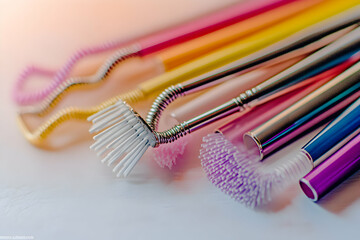 Colorful Reusable Straws and Cleaning Brushes
