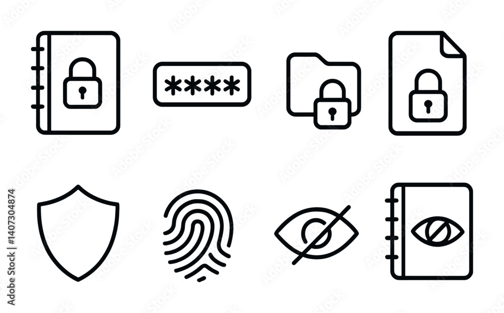 Poster outline vector icons of internet and web: www globe, cursor over earth, web browser globe, secure gl