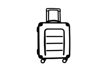 Hand Drawn Black And White Travel Suitcase Illustration On Isolated Background For Traveling,Vacations,And Adventures