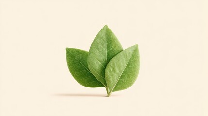 Obraz premium A fresh cluster of green leaves against a soft beige background, symbolizing nature and vitality. Perfect for eco-friendly and wellness themes.