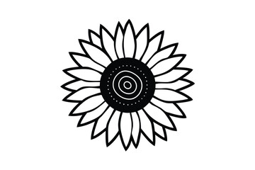 Graphic Sunflower Illustration Detailed Black And White Floral Design Isolated On White Background For Creative Projects And Templates