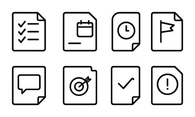 outline vector icons of email reminders: bell icon, scheduled reminder, follow-up alert, unread ping, task email, to-do reminder, meeting email, reminder settings. No text. The icons should be clean.