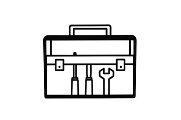 Outlined Toolbox Illustration With Screwdrivers And Wrench For Diy Projects And Handyman Services,Simple Line Art