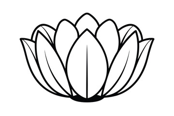 Stylized Lotus Flower Illustration Design With Smooth Black Outlines On White Background For Print