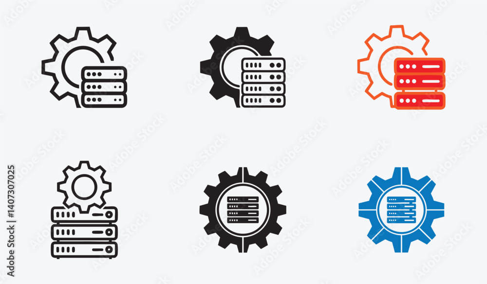 Poster gear and server icon representing data operations and management