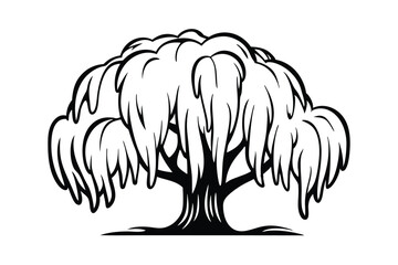 Weeping Willow Tree Silhouette Illustration In Black And White Artistic Nature Design Element For Creative Projects