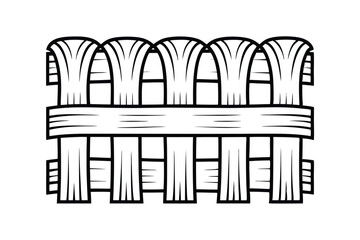 Simple Black And White Fence Illustration With Stylized Wood Pattern,Ideal For Farm Or Rural Themes And Outlines