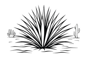 Obraz premium Silhouette Of Desert Plants Agave Cactus And Other Shrubs In Black And White Simple Vector Illustration