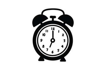 Black Silhouette Of Alarm Clock At Seven Oclock On White Background Simple Time Symbol