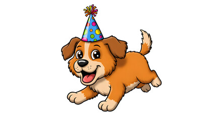 Fototapeta premium Celebration pup: a joyful puppy wearing a colorful birthday hat, exuding cuteness and ready to spread cheer.