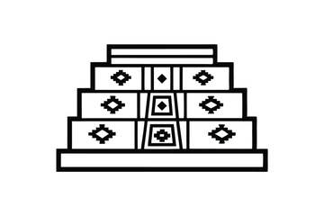 Aztec Pyramid Line Art Symbol Depicting Ancient Mesoamerican Civilization Culture In Simple Geometric Design