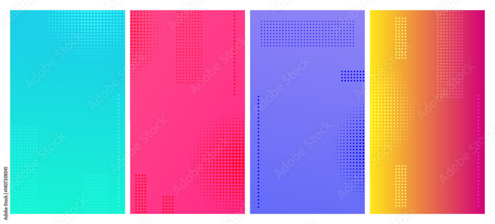 Poster set of abstract gradient geometric backgrounds with dots