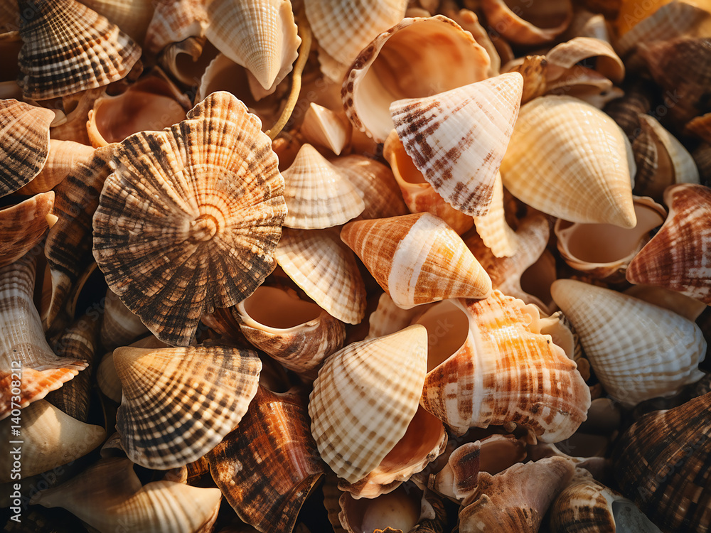 Poster shell collectors working at dawn searching for specimens and gathering fresh finds