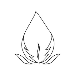 Flame leaf shaped hand-drawn logo concept organic symbolic fusion of fire and nature.