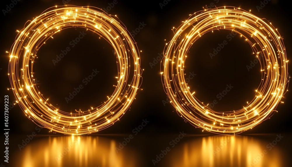 Poster illuminated golden glowing circles create a magical and elegant backdrop