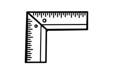 Right Angle Ruler Measurement Tool In Black And White Hand Drawn Vector Illustration Isolated On White Background