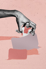 3d sketch image vertical collage of hand hold happy girl guy chatterbox speech notification...