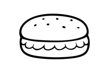 Simple Black And White Burger Illustration Outlined On White Background Perfect For Clip Art Or Food Design