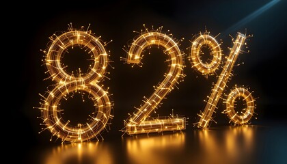 Glowing Eighty-Two Percent Symbol Illuminating a Dark Background