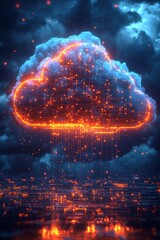 Fototapeta premium Glowing Digital Cloud with Circuitry and Data Flow in a Nebulous Atmosphere