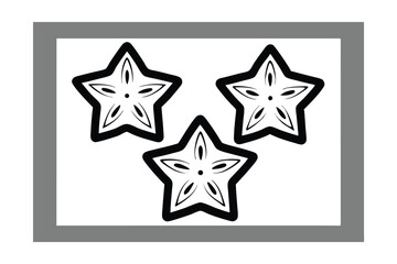 Three Starfruit Outlines Arranged Inside A Gray Frame Bold Black Lines Creating A Minimalist Graphic