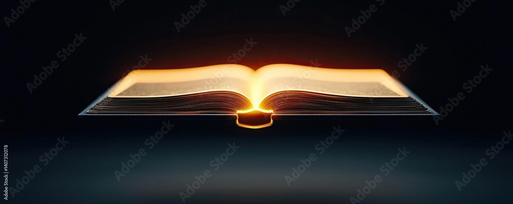 Poster books floating in the air within a flying and cognition concept. an illuminated book floating in dar