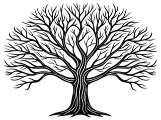 Obraz premium Vector tree silhouette with roots shows the life of a plant with its trunk, branches, and leaves connected to the earth