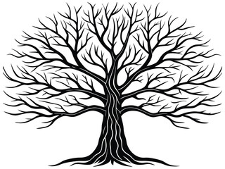 Obraz premium Black silhouette vector art of a tree with its detailed root system, an illustration representing nature's life