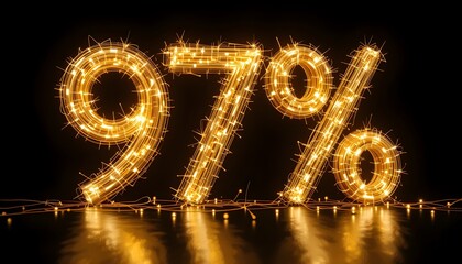 Ninety-Seven Percent (97%) Number Illuminated with Sparkling Golden Lights