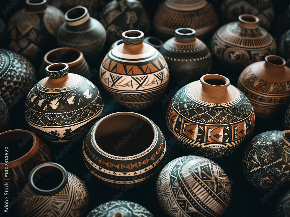 Aufkleber native pottery design features circular patterns in earth tones reflecting culture and expression
