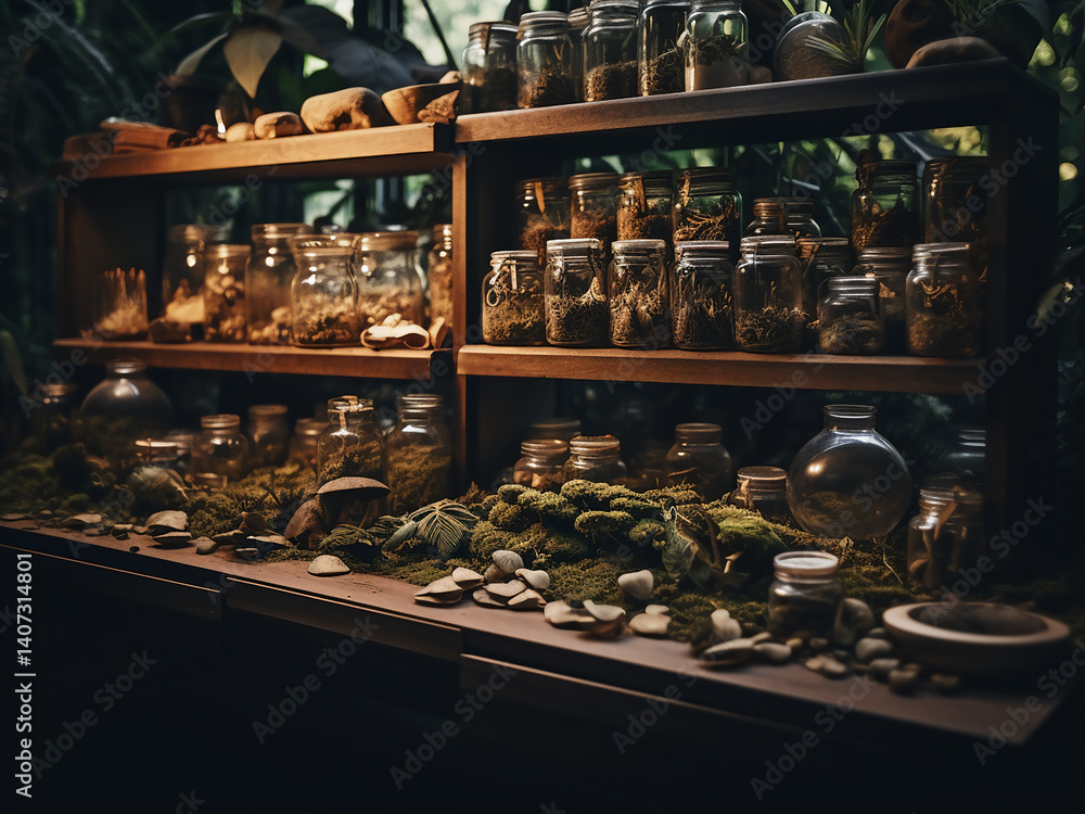 Poster nature collections carefully organize discoveries and sort them in an observation area with light