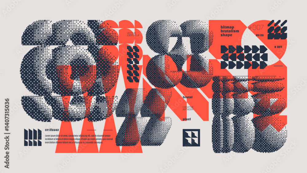 Aufkleber dithering bitmap abstract vector color background with postmodern geometric graphic brutalism shapes