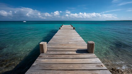 Obraz premium 青い海へ続く木製の桟橋