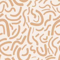 Abstract Brush Doodle Hand drawn Lines in beige seamless pattern. For wallpaper, home décor and fabric