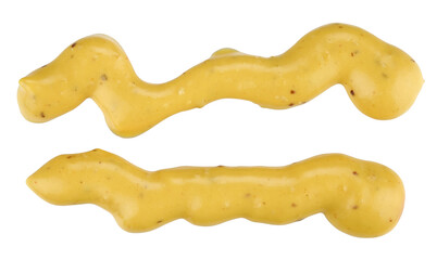 Lines and piles of mustard sauce with spices isolated on a transparent background. Completely in...