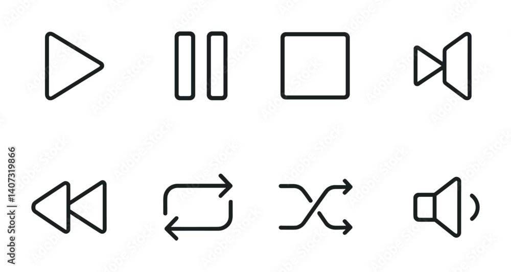 Poster outline vector icons of phone widgets: clock widget, weather widget, calendar widget, notes, search 