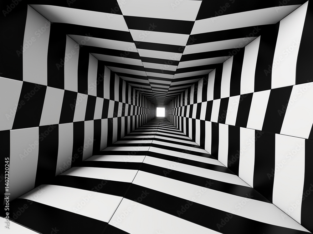 Poster op art squares creating a visual illusion in black and white patterns