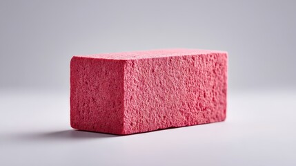 Fototapeta premium A vibrant pink sponge brick isolated on a clean background, showcasing its unique texture and color. Perfect for creative projects, design concepts, and art inspiration.