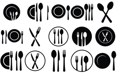 place setting cutlery knife, spoon and plate set icons of vector  illustration