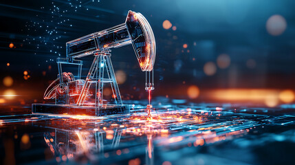 Innovative oil extraction technology digital future 3d visualization industrial environment macro viewpoint energy concept