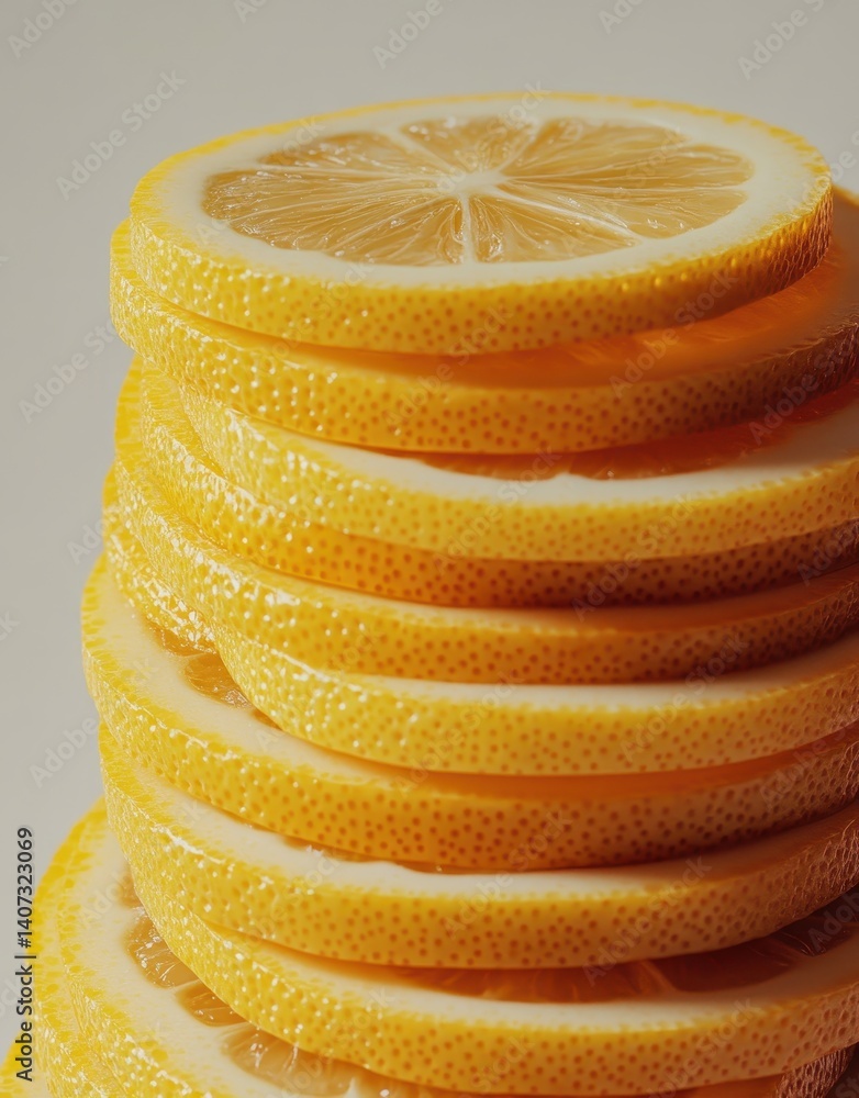 Aufkleber freshly sliced lemon stacked neatly in a tower with bright yellow color and juicy texture highlighti