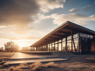 Obraz premium Passive solar building with sunlight and thermal mass working together for energy saving