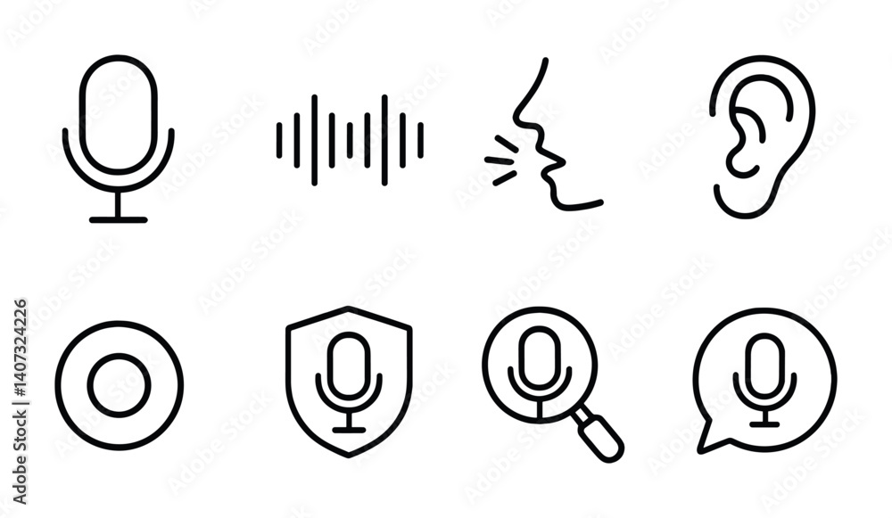 Poster outline vector icons of smart search: ai icon, suggestion engine, chatbot search, smart results, sem
