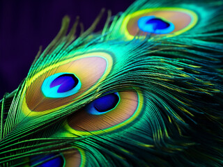 Obraz premium Peacock feather showing iridescent teal to royal blue with an amazing shimmering quality
