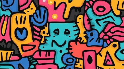 Vibrant Abstract Doodle Elements in Colorful Playful Contemporary Design