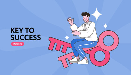 businessman with keys, way of success use modern think online marketings.