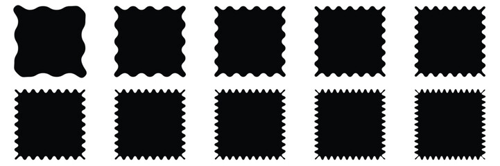 Set of frames with zigzag edge shapes. Set of jagged scallop and zigzag edges elements of vector illustration